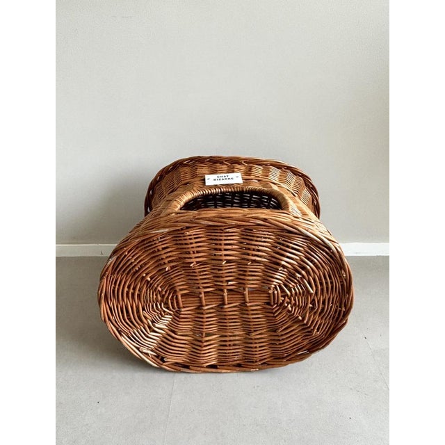 Brown Wicker Cat Bed, Basket with Chat Bizarre Label, 1970s For Sale - Image 8 of 10