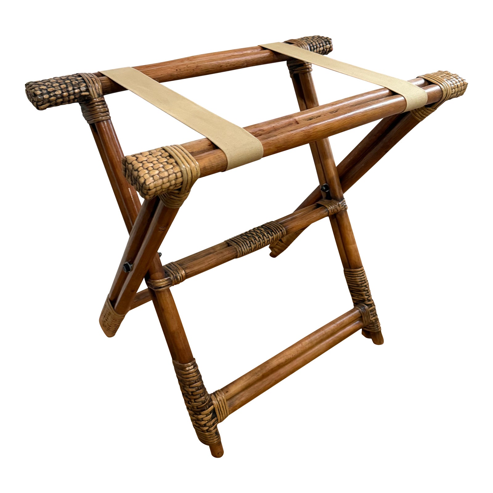 Vintage Palm Beach Regency Rattan & Bamboo Folding Luggage Rack | Chairish