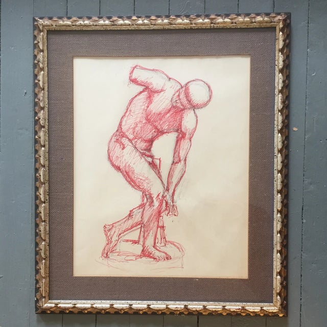 Vintage Original Red Ink Male Life Drawing For Sale In Philadelphia - Image 6 of 6