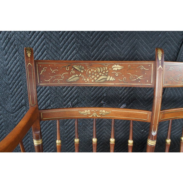 Mid 20th Century Tell City Hitchcock Style Maple Rumford & Gold Stenciled Spindle Back Bench For Sale - Image 15 of 15