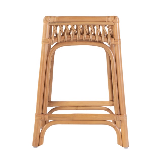 Spritely Home Accent Furniture Antigua 24.75 in. Seat Height Square Rattan Counter Stool with Footrest, Natural Rattan For Sale - Image 4 of 8