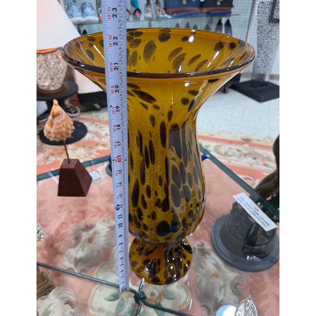 1960s Murano Italy Hand Blown Art Glass Leopard Print Massive Vase 20.5in For Sale - Image 5 of 5