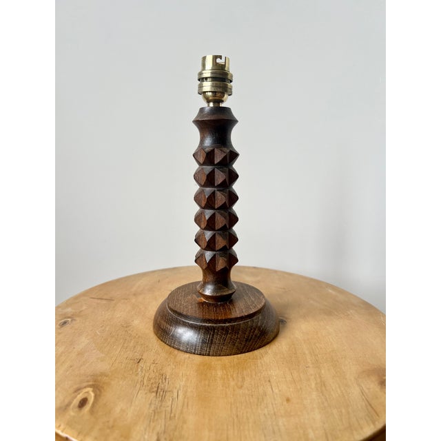 Vintage Turned Wood Table Lamp by Charles Dudouyt, 1940s For Sale - Image 14 of 14