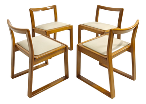 Curved Wood Chairs with Leather Seats, Italy, 1970s, Set of 4