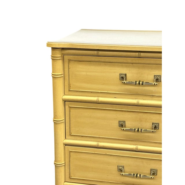 Vintage Henry Link Cream Colored Faux Bamboo Six Drawer Dresser For Sale In New York - Image 6 of 15