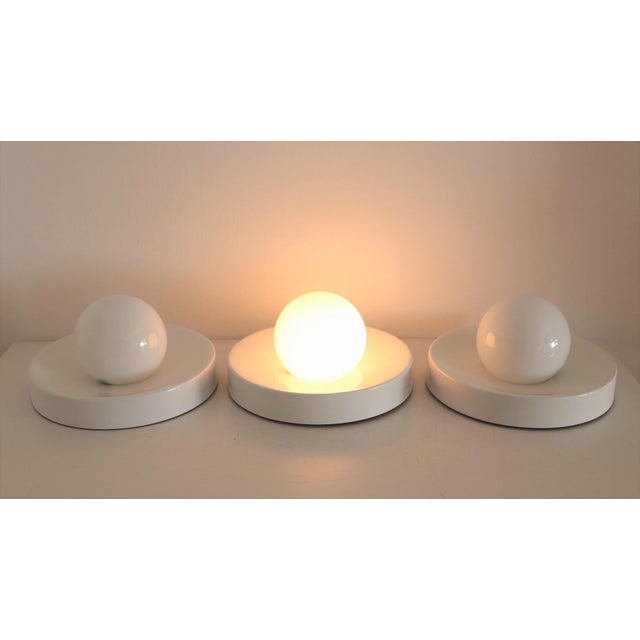 Large Italian Flush Mount Disk Light in Metal and Glass, 1970s For Sale - Image 6 of 7