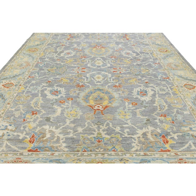 10 X 14 Hand-Knotted Modern Sultanabad Wool Area Rug – Muted Slate & Gold For Sale In New York - Image 6 of 11