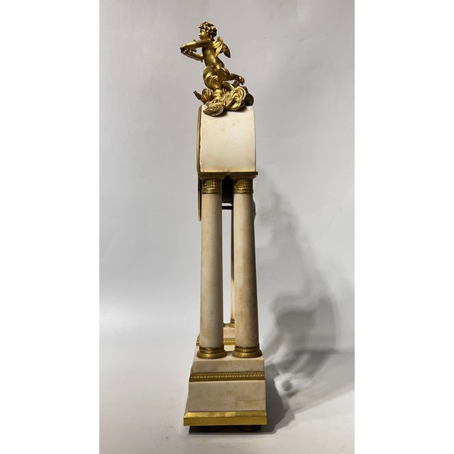 19th Century French Empire Ormolu Bronze and White Marble Portico Clock For Sale - Image 11 of 12