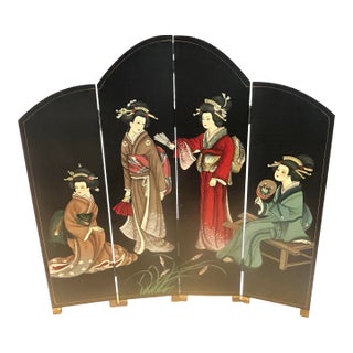 Vintage Chinoiserie Hand-Painted, Double-Sided 48”x48” Folding Screen For Sale
