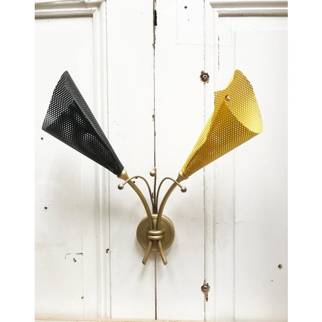 Metal Perforated Iron & Brass Sconce, 1950s For Sale - Image 7 of 18