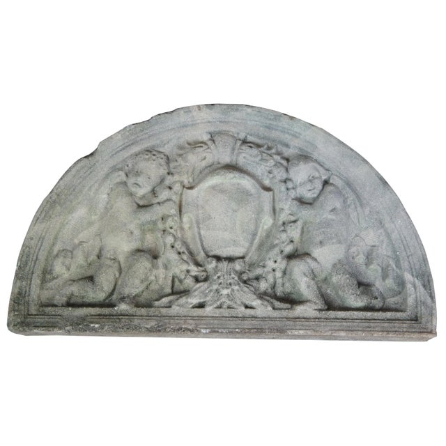 Concrete Victorian Demilune Sculptural Cherub Angel Garden Plaque For Sale - Image 9 of 9