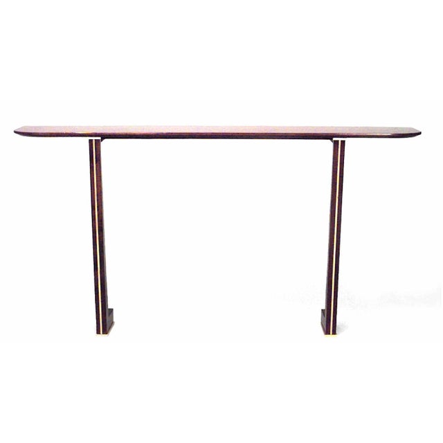 1940s Vintage French Brass-Mounted Makore Veneered Console Table | Chairish