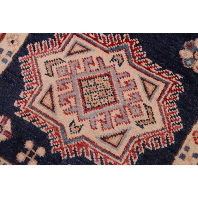 Southwestern Kazak Blue/Red Wool Runner Rug- 2'6''x9'7'' For Sale - Image 4 of 10