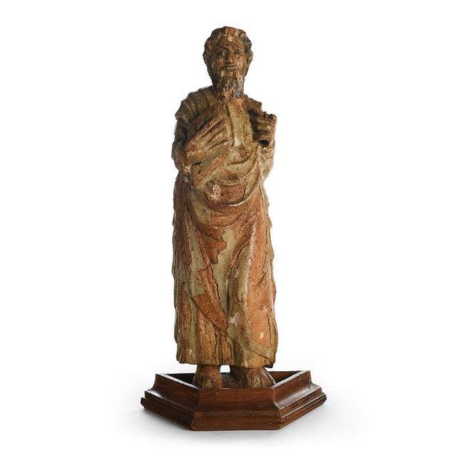 Carved Wooden Statue of Holy Person, 17th Century For Sale - Image 6 of 6