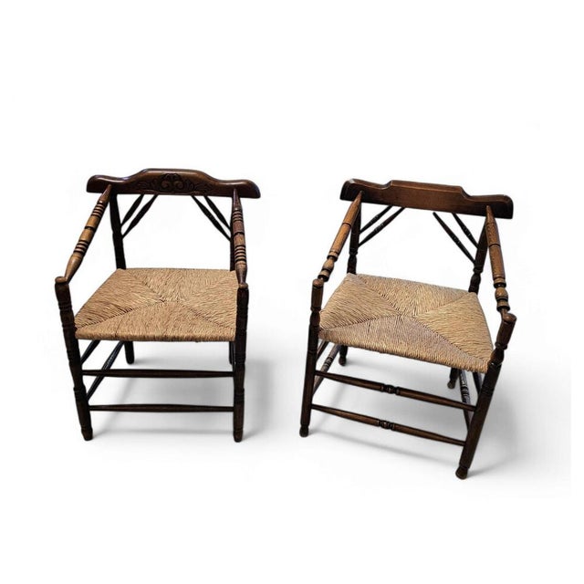 Dutch Oak and Rush Chairs, 1930s, Set of 2 For Sale - Image 13 of 15