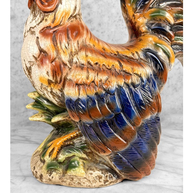 Vintage Large Italian Majolica Pottery Rooster Chicken Sculpture - 17" For Sale - Image 10 of 12