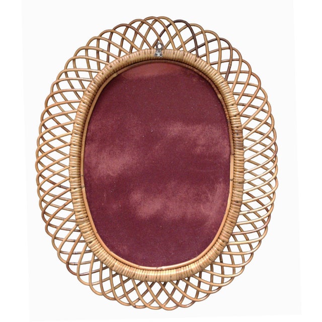 Oval Rattan and Bamboo Wall Mirror attributed to Franco Albini, 1960s For Sale - Image 6 of 10