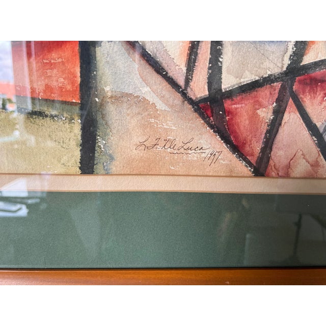 1960's L. F. De Lucas Mid-Century Modern Cubist Watercolor Painting For Sale - Image 9 of 12