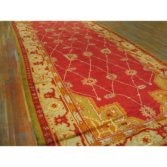1900s Red Palmettes Arts and Crafts Antique Turkish Oushak Rug 9' X 21' 5" Handknotted Wool Carpet For Sale - Image 4 of 13