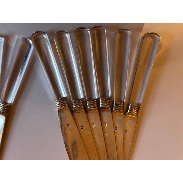 Antique 1920 French Art Deco Jacques & Pierre Cardeilhac Sterling Silver Fruit Knives With Glass Handles - Set of 12 For Sale - Image 9 of 14