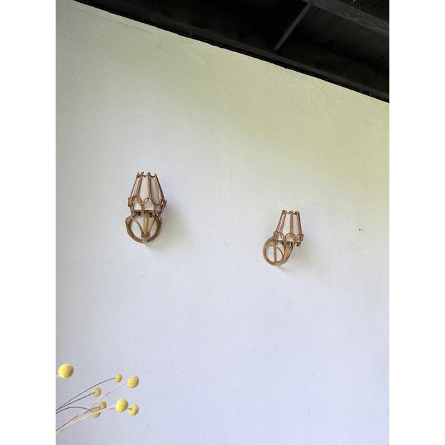 1960s Rattan Wall Sconces by Louis Sognot, 1960, Set of 2 For Sale - Image 5 of 18