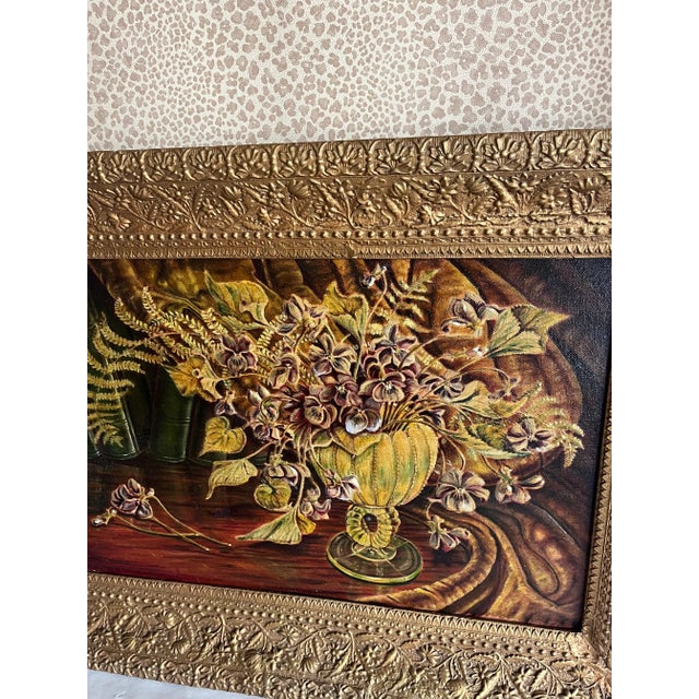 1900 - 1909 Antique American Floral Painting in Gilt Frame For Sale - Image 5 of 7