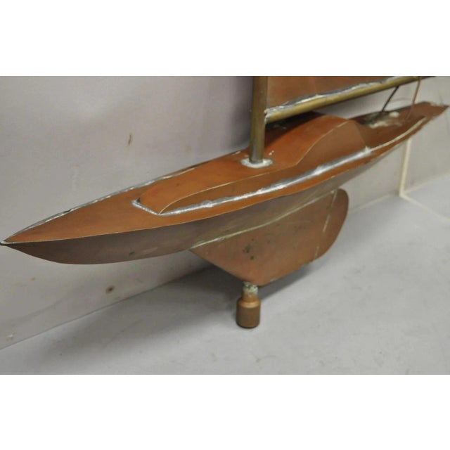 Vintage Folk Art Copper Sailboat Ship Weathervane For Sale - Image 9 of 10