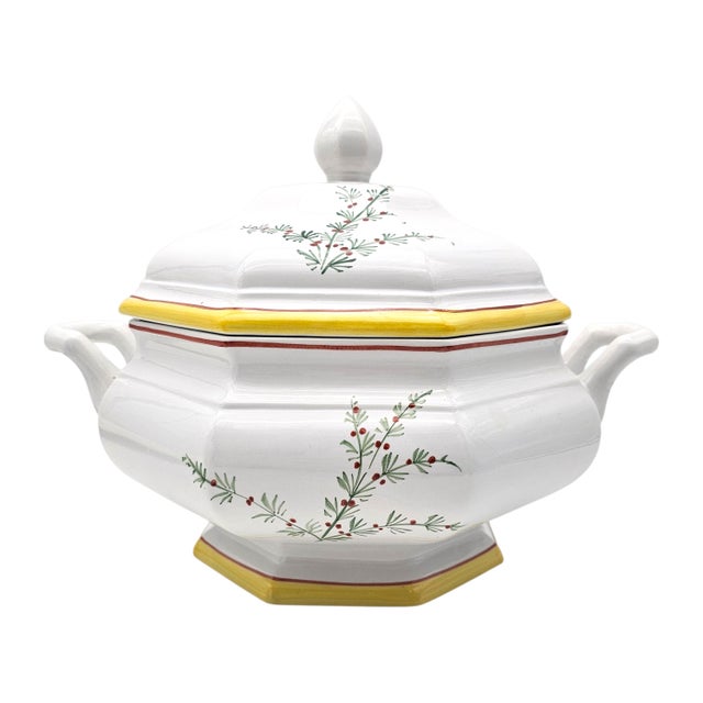 Late 20th Century Italian Hand-Painted Porcelain Soup Tureen Set, Octagonal Floral, 16" For Sale - Image 5 of 18