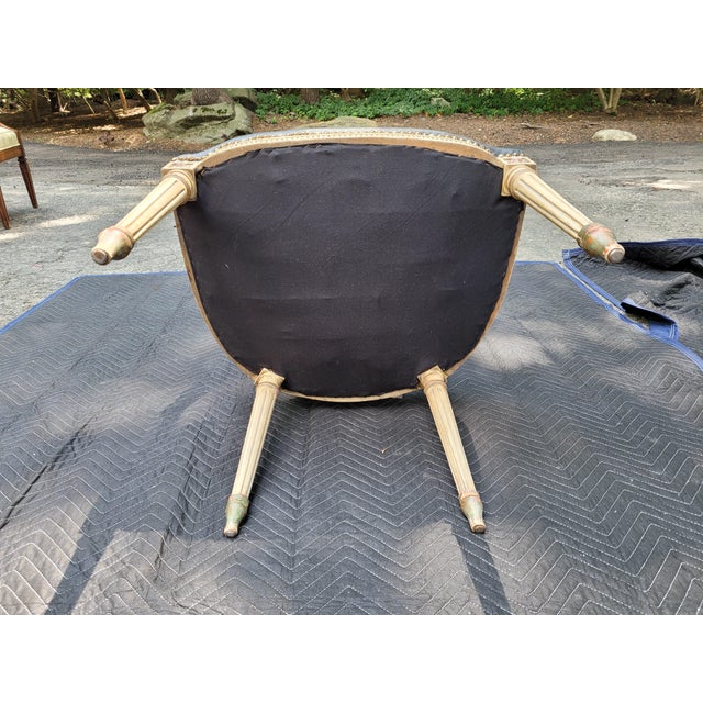 Late 20th Century Pair of Custom Neo-Classical French Cane Back Chairs With Black Leather Seat For Sale - Image 9 of 9