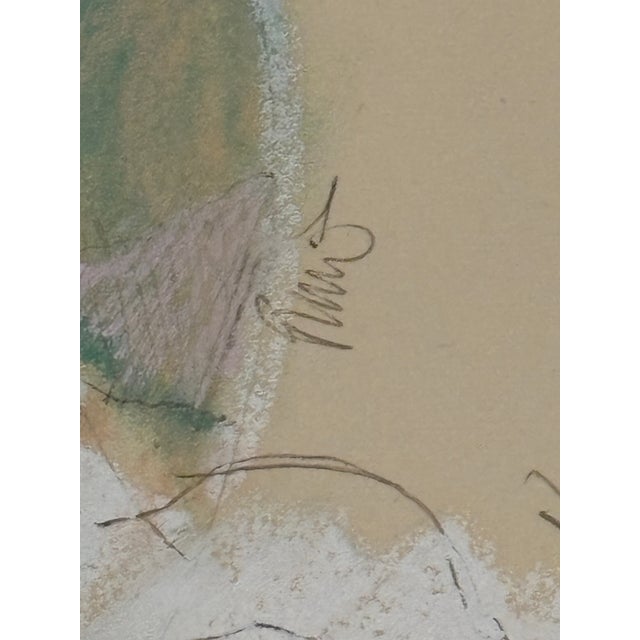 Cream Vintage Signed Modernist Abstract Figurative Pastel Drawing, Framed For Sale - Image 8 of 14