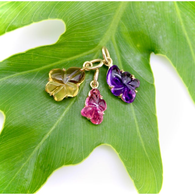 Purple 14k Gold Hand-Carved Amethyst Flower Charm For Sale - Image 8 of 9