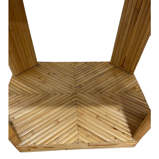 Tan Vintage Split Bamboo Chevron Side Table With Drawer For Sale - Image 8 of 12