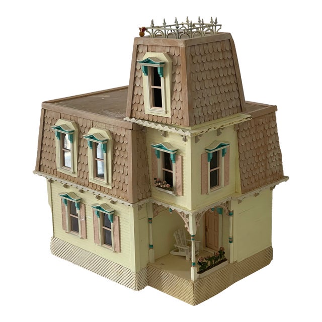 1960 Vintage Yellow Cottage Miniature Dollhouse Furnished by Helen Valerio For Sale