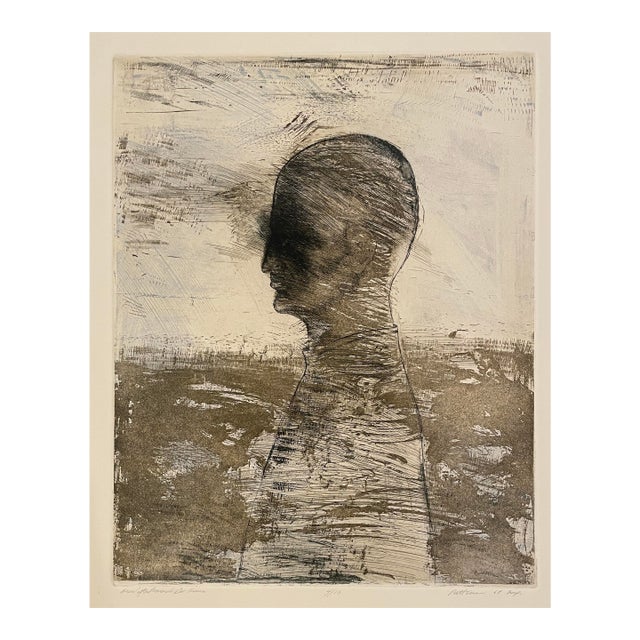 1969 William Patterson Head of Da Vinci Modern Etching For Sale