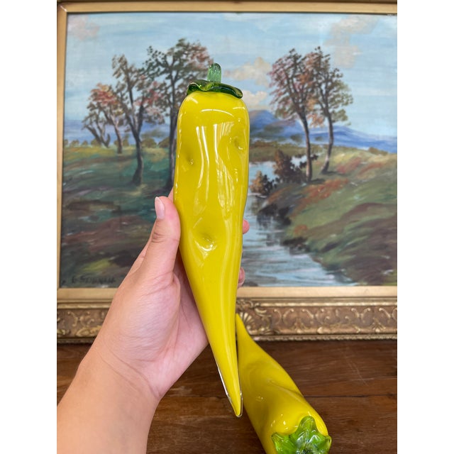 Yellow Pair of Vintage Italian Murano Art Glass Yellow Banana Peppers.. For Sale - Image 8 of 10