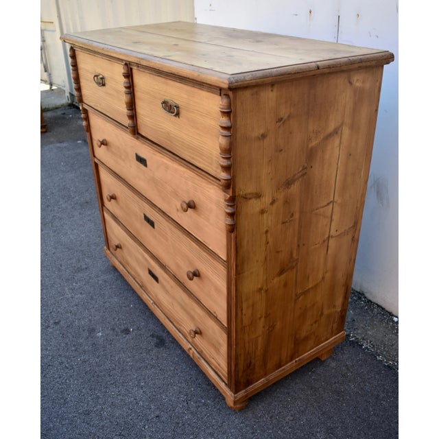 Brown Pine Chest of Five Drawers For Sale - Image 8 of 12