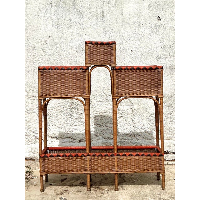 Mid 20th Century Vintage Boho Woven Rattan Plant Stand For Sale - Image 5 of 9