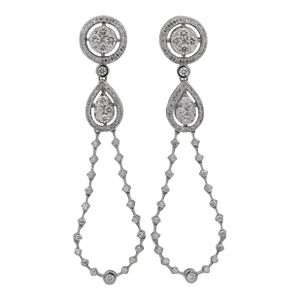 14k White Gold Diamond Halo Forming Circle Hang Drop Earrings - 2 Pieces