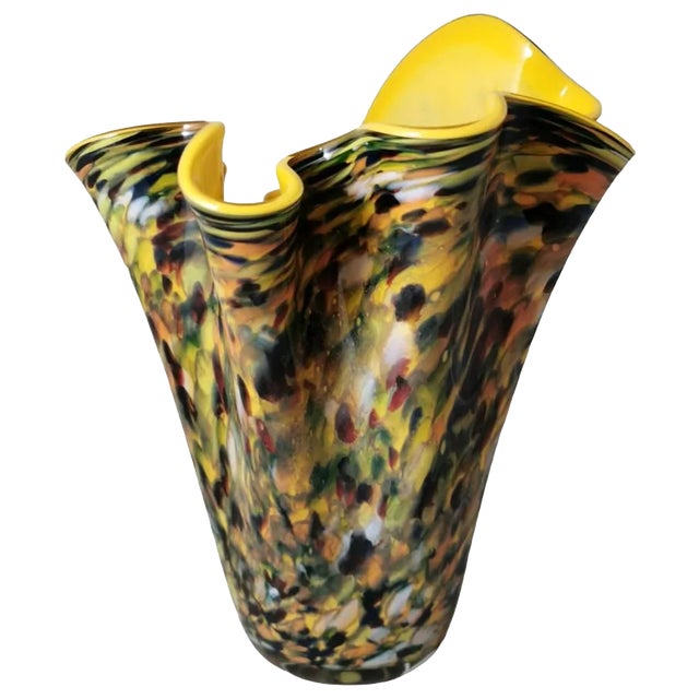 Multicolored Murano Glass Mod. Handkerchief Vase in the style of Venini, 1970 For Sale