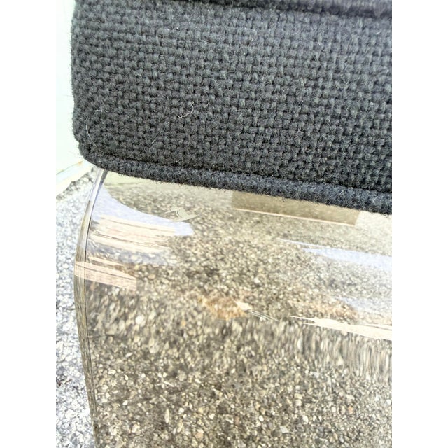 Mid Century Modern Smoked Lucite Waterfall Bench With Black Cushion For Sale - Image 10 of 10