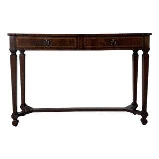 French Empire Style Mahogany Console Table With Herringbone Inlay and Y-Frame Stretcher For Sale
