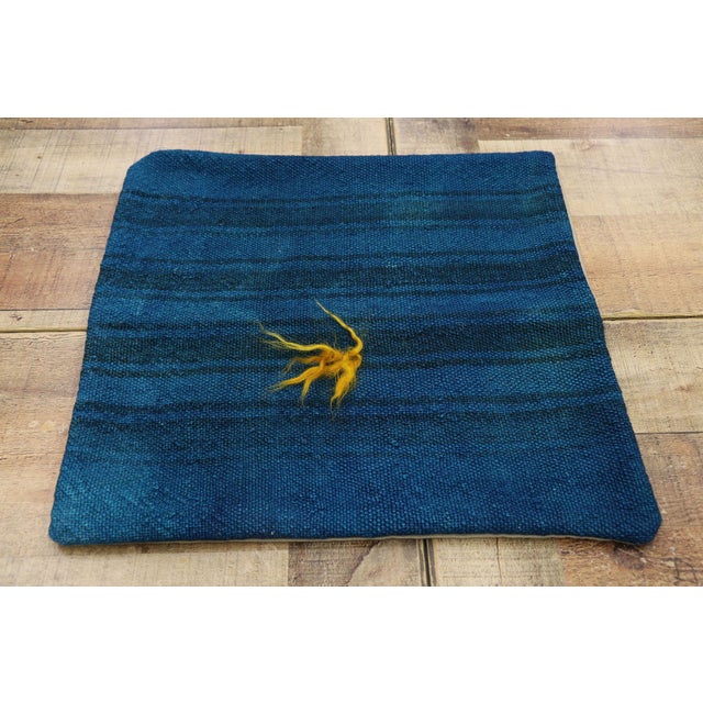 Textile Vintage Blue Turkish Wool Rug Pillow Cover - 01'05 X 01'06 For Sale - Image 7 of 8
