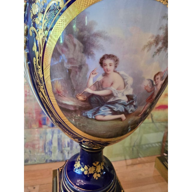 Ceramic Antique Cobalt Blue Porcelain Pr Urns Attributed to Sevres For Sale - Image 7 of 17