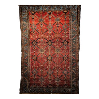 Vintage Persian Malayer Area Rug, Hand-Knotted Wool, Geometric Pattern, 4x6, Red & Blue For Sale