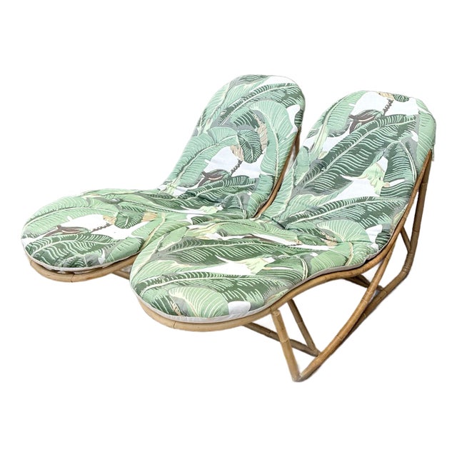 Vintage Bent Rattan Chaise Lounge in Cw Stockwell - Set of 2 For Sale