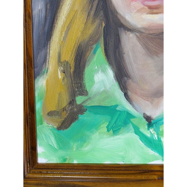Portrait of Woman in Green, Oil on Canvas, 1980s, Framed For Sale - Image 13 of 16