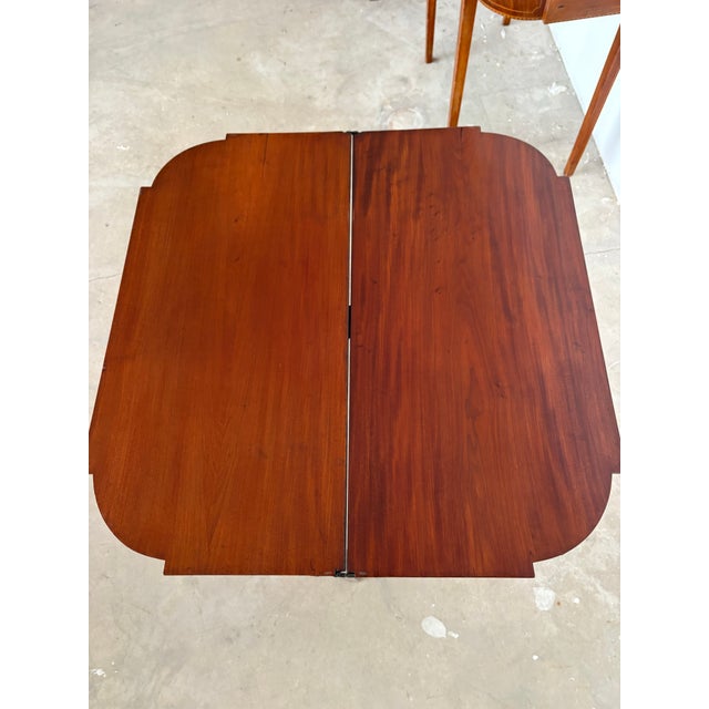 Early 19th Century English George III Mahogany Fold Top Demi Lune / Card Table, Mahogany With Birdseye Maple Inlay, Circa 1800 Front Demilune For Sale - Image 5 of 10