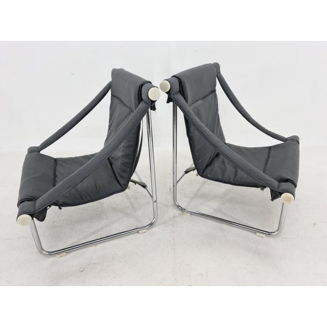 Set of Mid-Century Chrome and Leather Armchairs, 1970s For Sale - Image 9 of 17