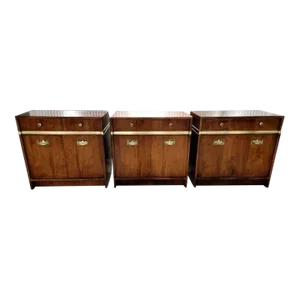 Vintage Hickory Manufacturing Campaign Style Paldao Veneered Cabinets - Set of 3