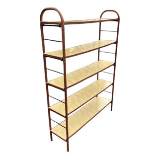 Vintage Stitched Leather Bookcase by Jacques Adnet, 1950s For Sale